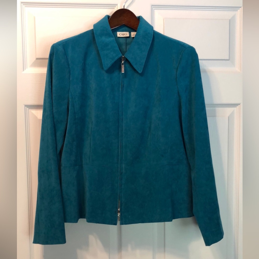 CATO teal double zip blazer moleskin size 10 silver accents excellent condition